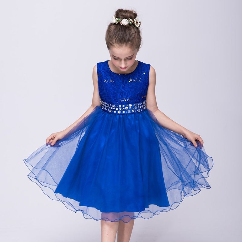 DreamHigh Sequined Flower Girls Party Pegant Dress (10, Royal Blue) - Image 2